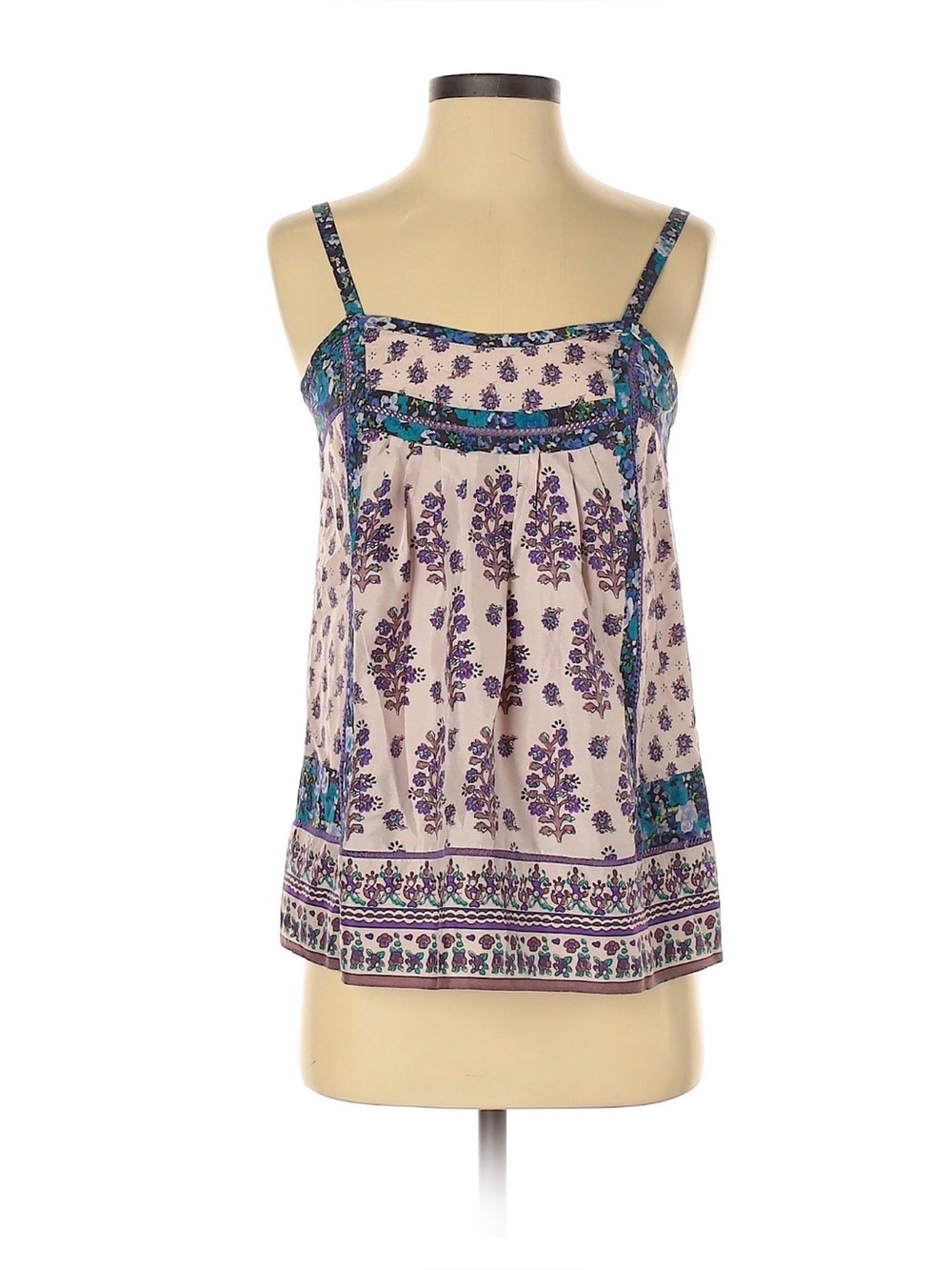 Rebecca Taylor Floral Print Sleeveless Silk Tank Top - Purple/Teal